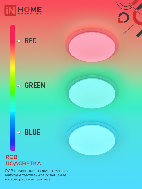 картинка Светильник светодиодный COMFORT GALAXY-RGB 125Вт 230В 3000-6500K 10000Лм 565x80мм с пультом ДУ IN HOME