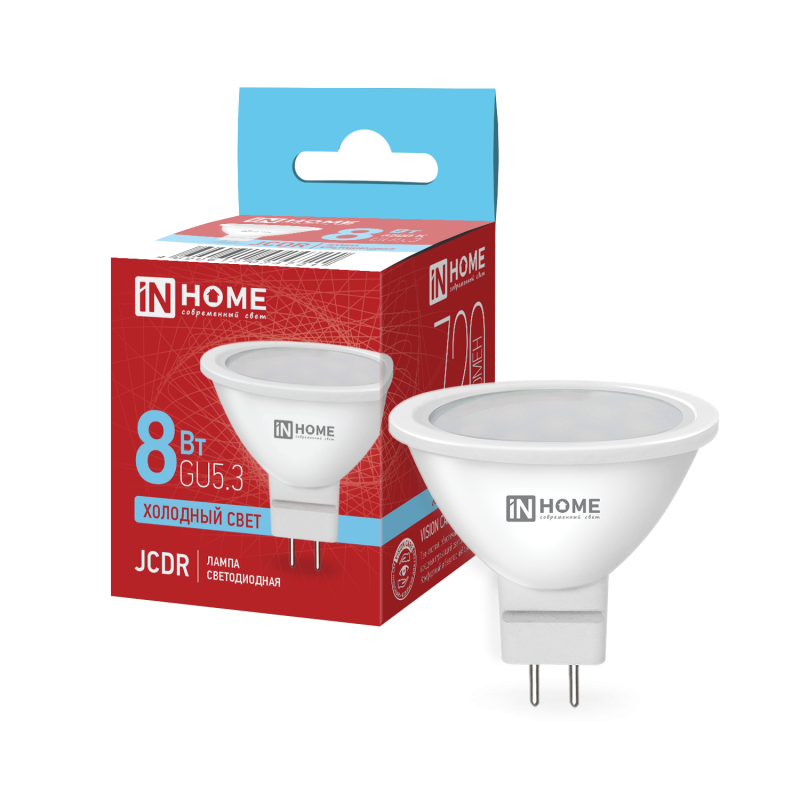 картинка Лампа светодиодная LED-JCDR-VC 8Вт 230В GU5.3 6500К 720Лм IN HOME