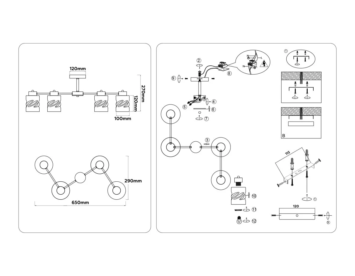 картинка Люстра на штанге со стеклянными плафонами TR303324