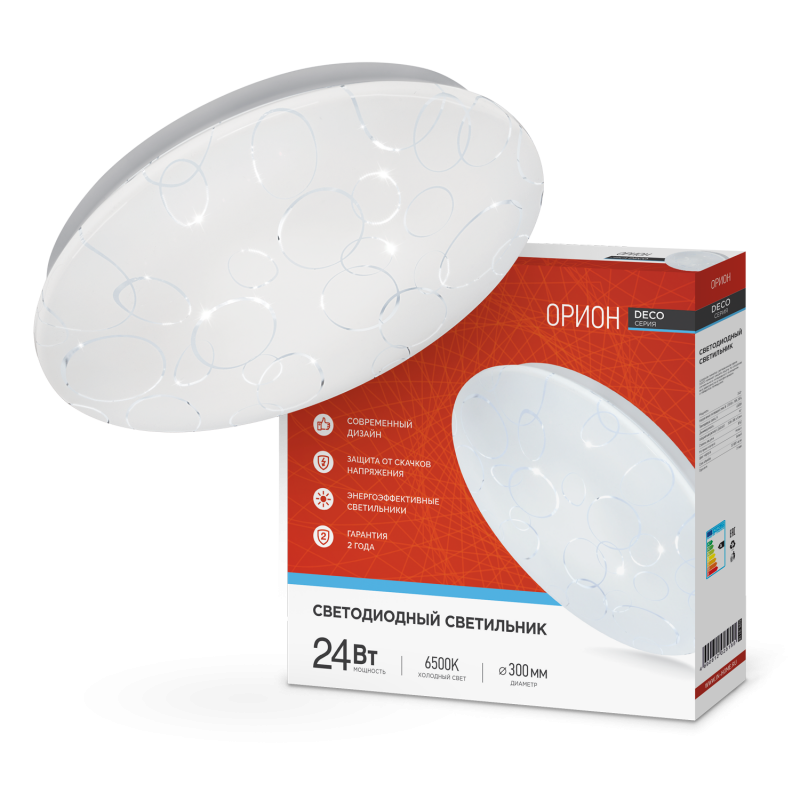 картинка Светильник светодиодный серии DECO ОРИОН 24Вт 230В 6500К 2160Лм 330х55мм IN HOME