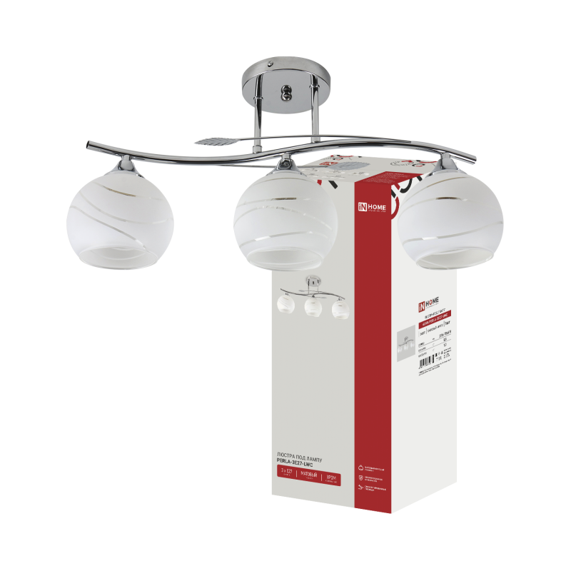 картинка Люстра линейная под лампу AURA PERLA-3E27-LWC 3хЕ27 матовый плафон, хром IN HOME