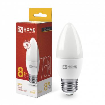 картинка Лампа светодиодная LED-СВЕЧА-VC 8Вт свеча 3000К тепл. бел. E27 760лм 230В IN HOME 4690612020440