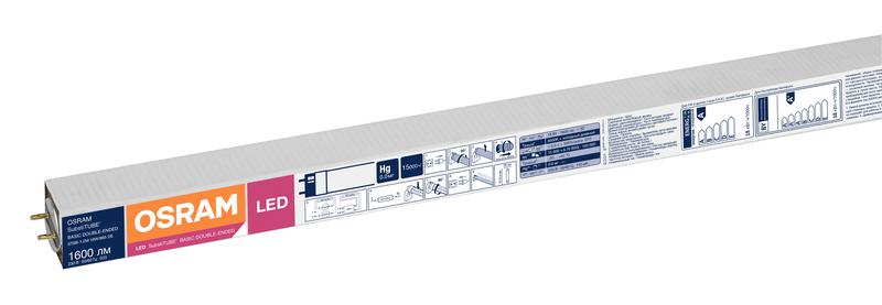 картинка Лампа светодиодная SUBSTITUBE Basic T8 18W/865 18Вт T8 линейная 6500К холод. бел. G13 1600лм 220-240В 1200мм двухсторон. прям. вкл. (замена 36Вт) OSRAM 4058075377561