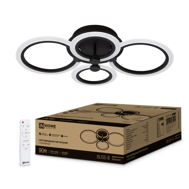 картинка Светильник светодиодный ELEGANT BLISS-B 90Вт 230В 3000-6500K 610х400х130мм c пультом ДУ черный IN HOME