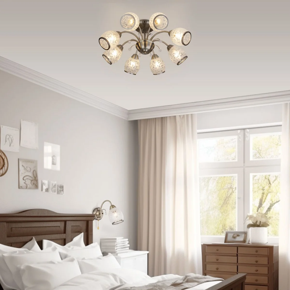 картинка Потолочная люстра с хрусталем 30026/8 античная бронза