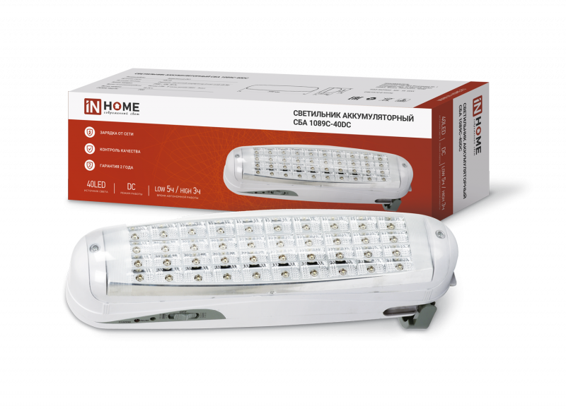 картинка Светильник светодиодный аварийный СБА 1089С-40DC 40LED lead-acid DC IN HOME