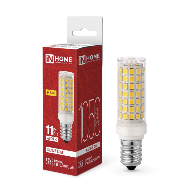 картинка Лампа светодиодная LED-T25-CORN 11Вт 230В E14 4000К 1050Лм IN HOME