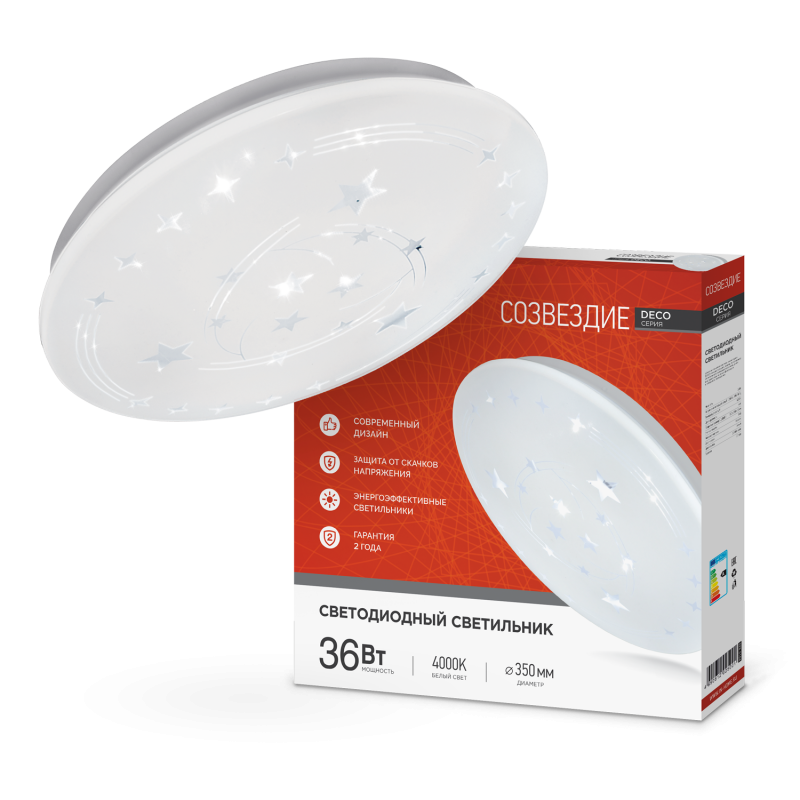 картинка Светильник светодиодный серии DECO СОЗВЕЗДИЕ 36Вт 230В 4000К 3240Лм 380х55мм IN HOME
