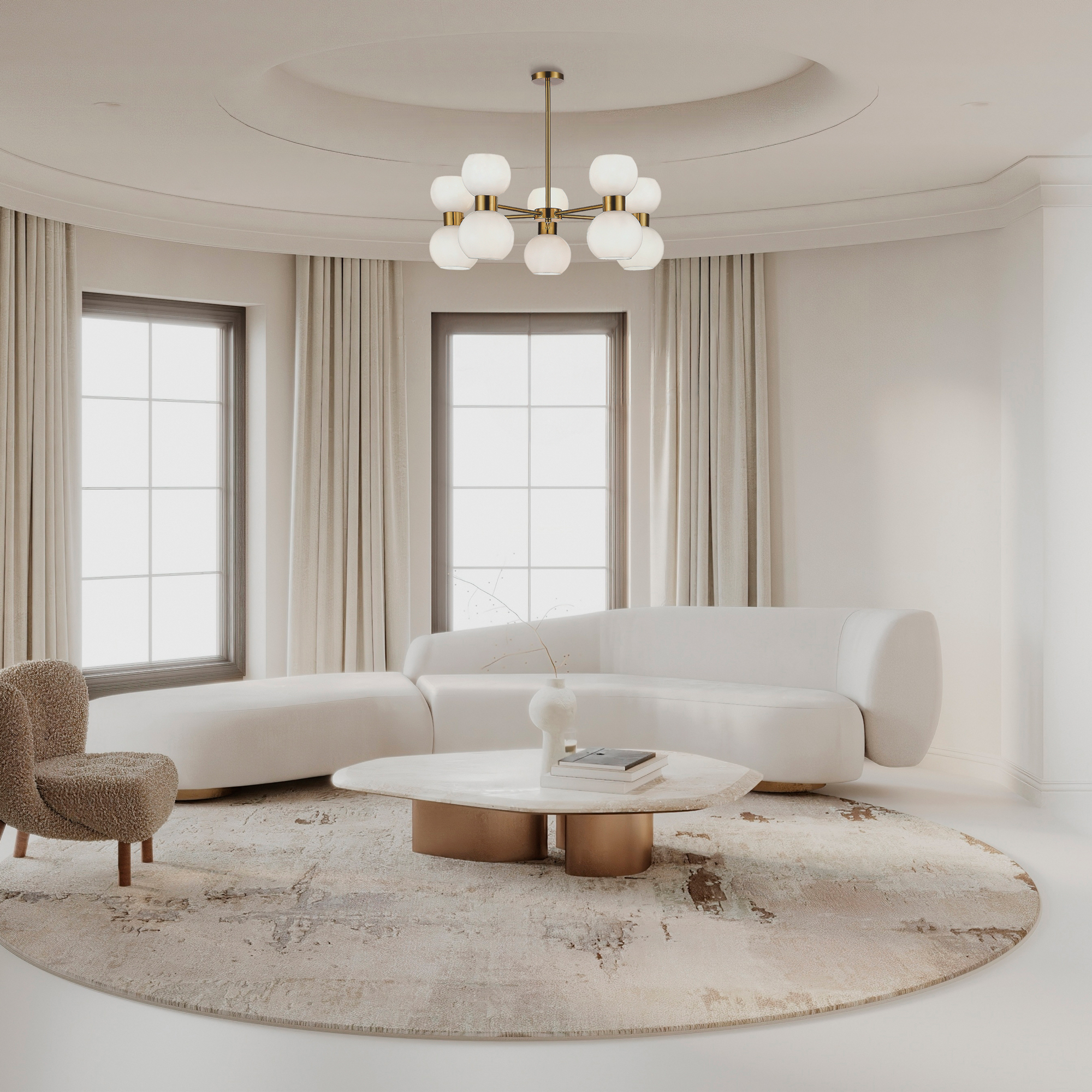 картинка SLE1138-302-10 Светильник потолочный Латунь/Белый E27 10*60W