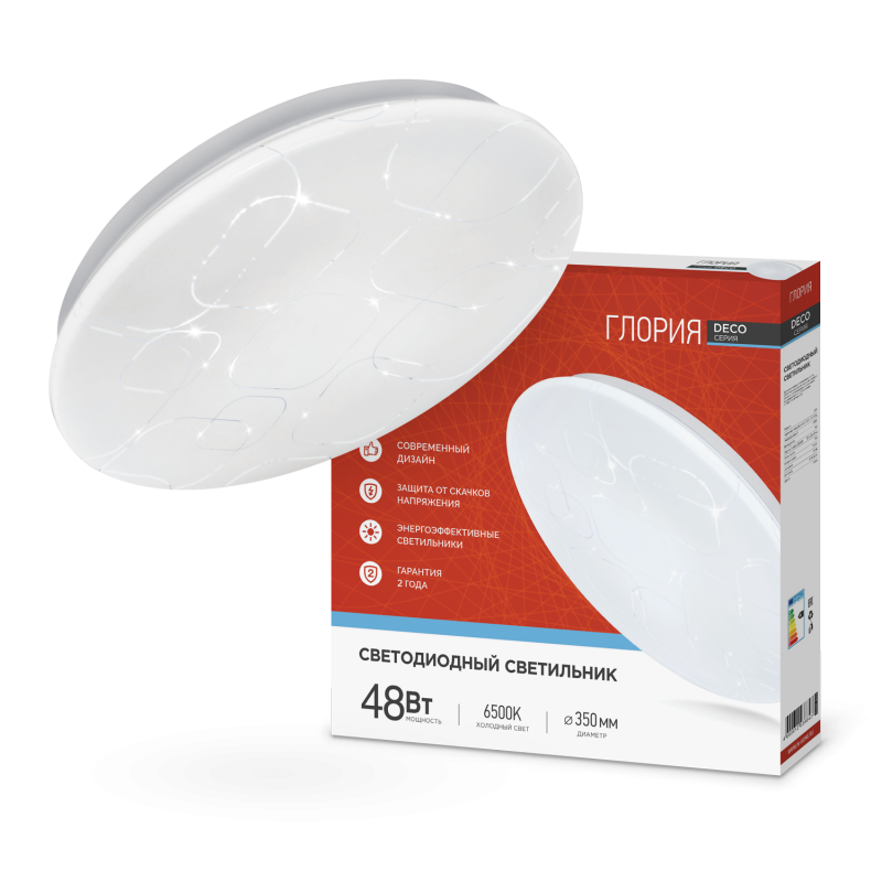 картинка Светильник светодиодный серии DECO ГЛОРИЯ 48Вт 230В 6500К 4320Лм 380х55мм IN HOME