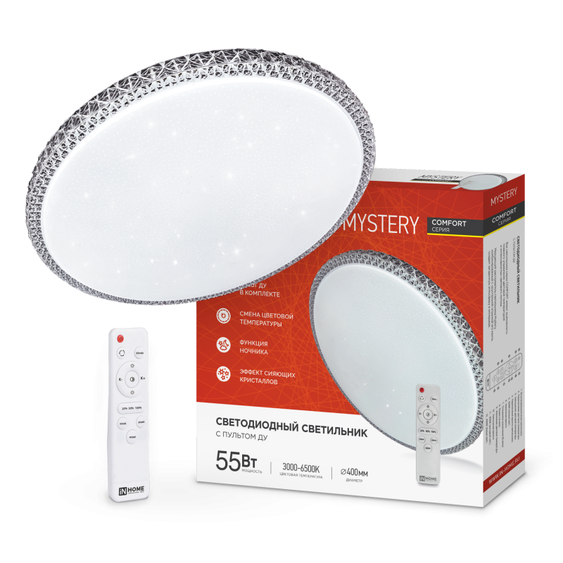 картинка Светильник светодиодный COMFORT MYSTERY 55Вт 230В 3000-6500K 4400Лм 395x65мм с пультом ДУ IN HOME