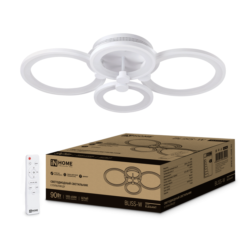 картинка Светильник светодиодный ELEGANT BLISS-W 90Вт 230В 3000-6500K 610х400х130мм c пультом ДУ белый IN HOME