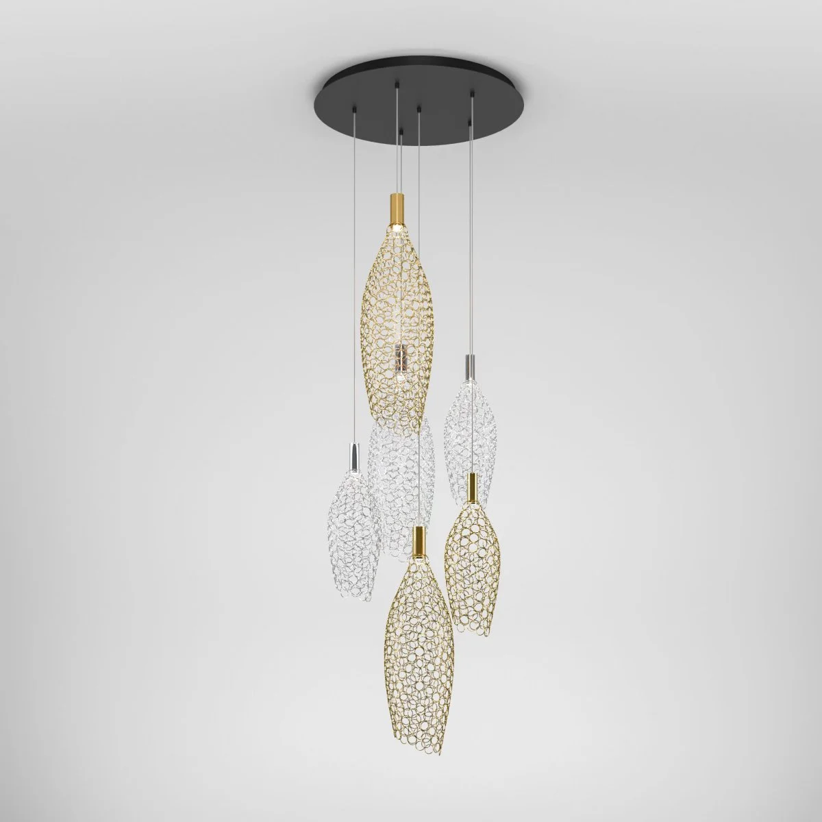 картинка Подвесной светодиодный светильник с металлическими плафонами 90352/6 золото/хром