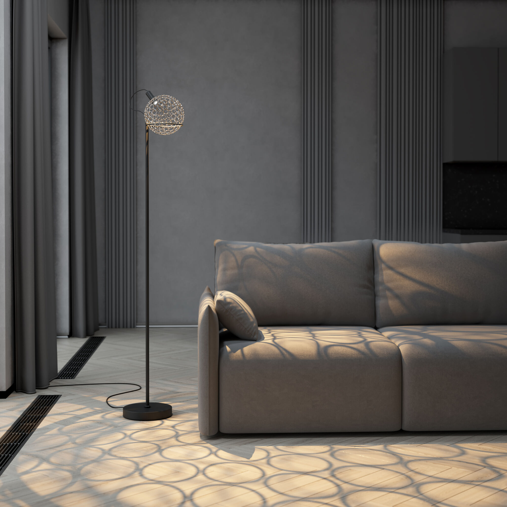 картинка Напольный светодиодный светильник с металлическим плафоном 80492/1 черный