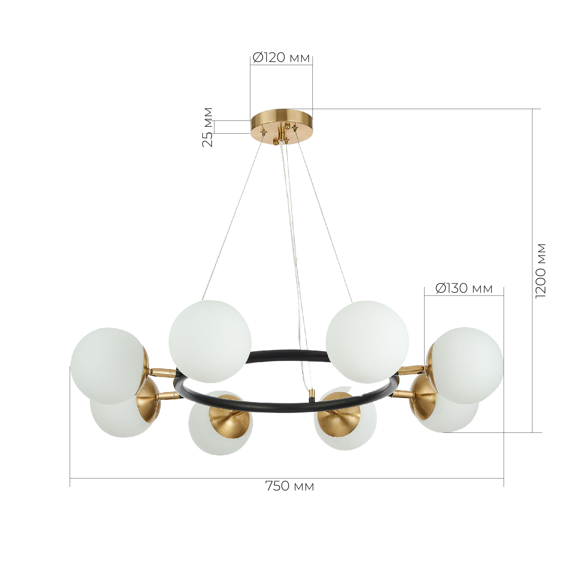 картинка SLE220403-08 Светильник подвесной Черный, Латунь/Белый E27 8*60W