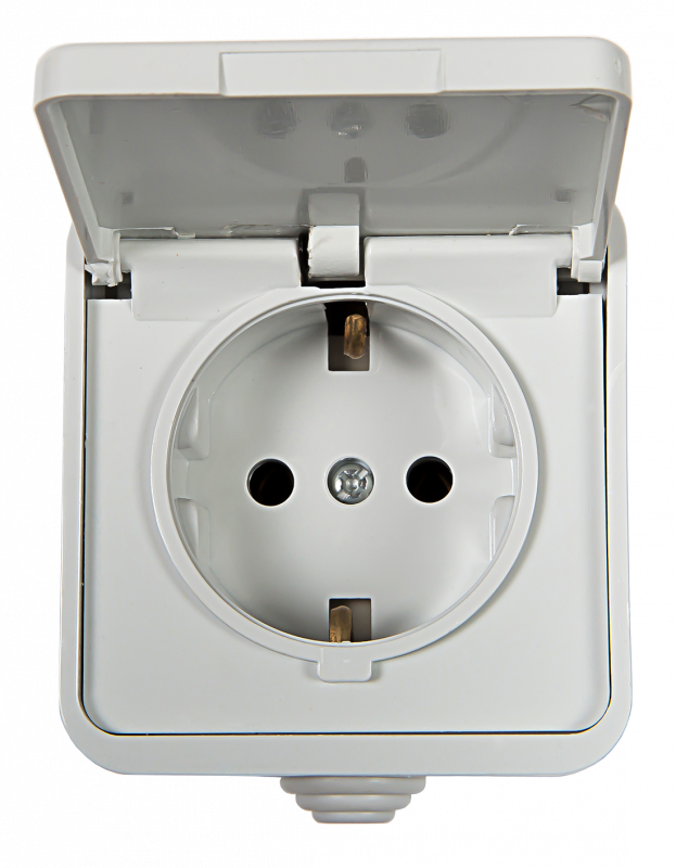 картинка Розетка одинарная с заземлением с крышкой AQUA белая полугерметичная 3112 IN HOME