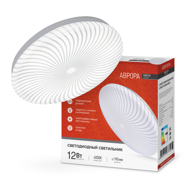 картинка Светильник светодиодный серии DECO АВРОРА 12Вт 230В 4000К 1080Лм 210х65мм IN HOME