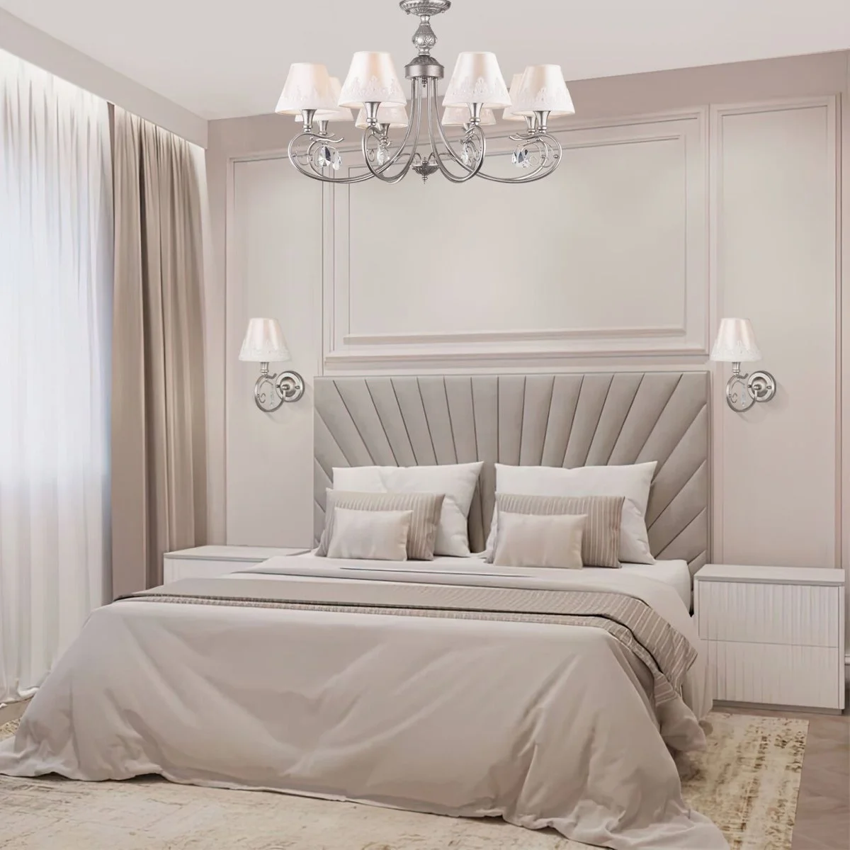 картинка Классическая люстра с абажурами 60069/8 серебро