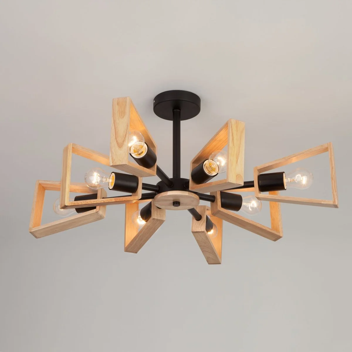 картинка Потолочная люстра лофт с деревянными элементами 70056/8 черный