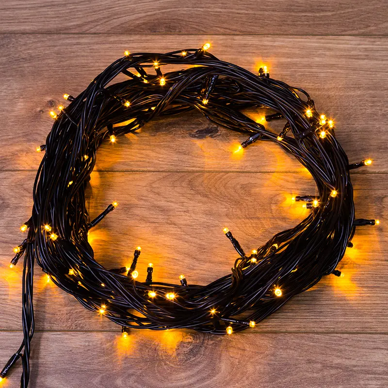 картинка Гирлянда Нить управляемая 10м 100 LED ОРАНЖЕВЫЙ черный ПВХ IP 65 свечение с динамикой 230В контроллер в комплекте NEON-NIGHT