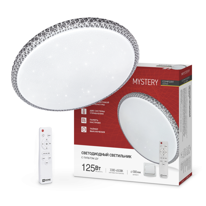 картинка Светильник светодиодный COMFORT MYSTERY 125Вт 230В 3000-6500K 10000Лм 500x80мм с пультом ДУ IN HOME