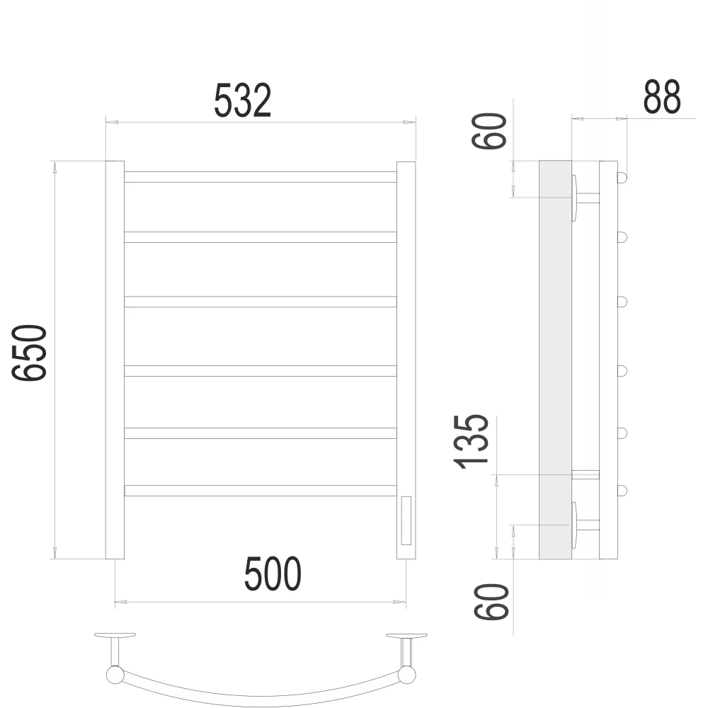 картинка Полотенцесушитель электрический TERMINUS   П6 500х650, арт.4670078531322