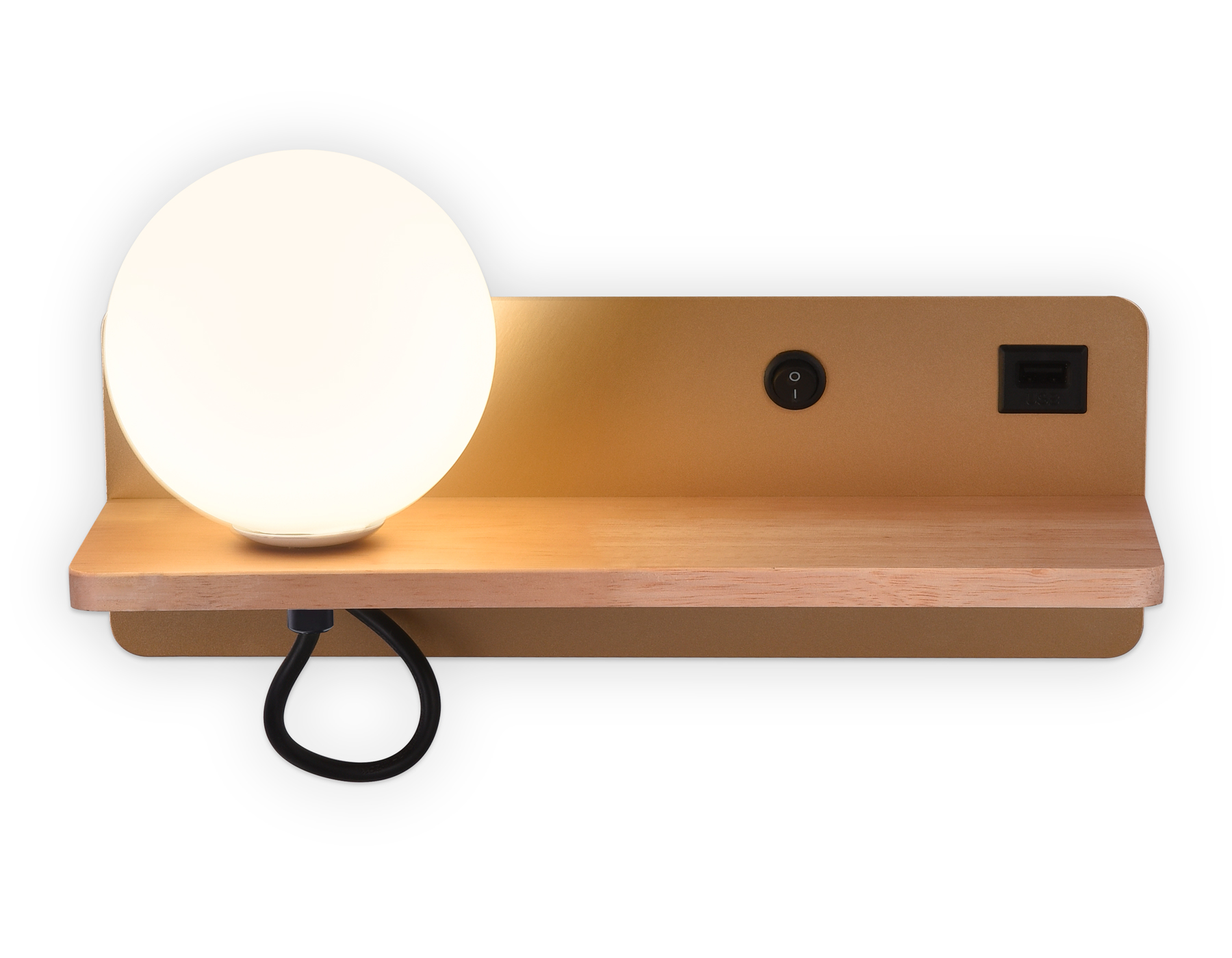 картинка Настенный светильник с выключателем, USB портом и полкой FW520