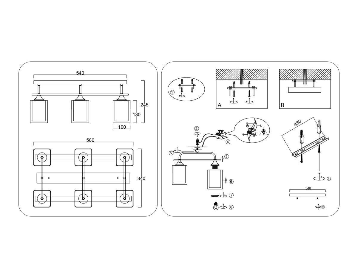 картинка Светильник потолочный со стеклянными плафонами