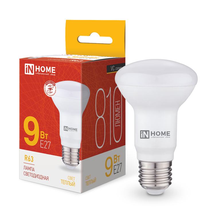 картинка Лампа светодиодная LED-R63-VC 9Вт 230В Е27 3000К 810Лм IN HOME