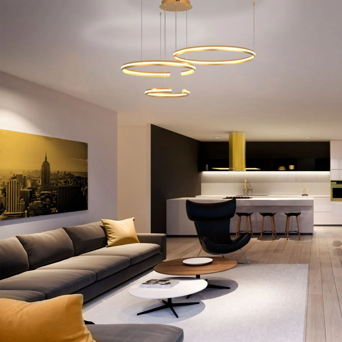 картинка Подвесной светодиодный светильник с пультом управления 90180/3 золото