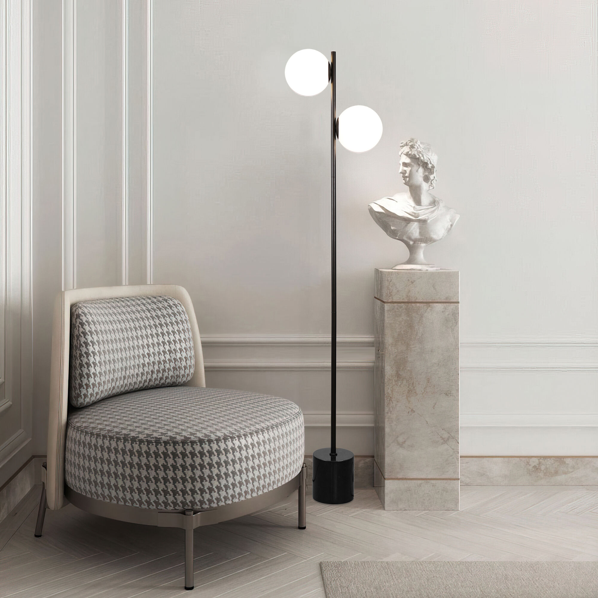 картинка Напольный светильник с мраморным основанием 01158/2 черный