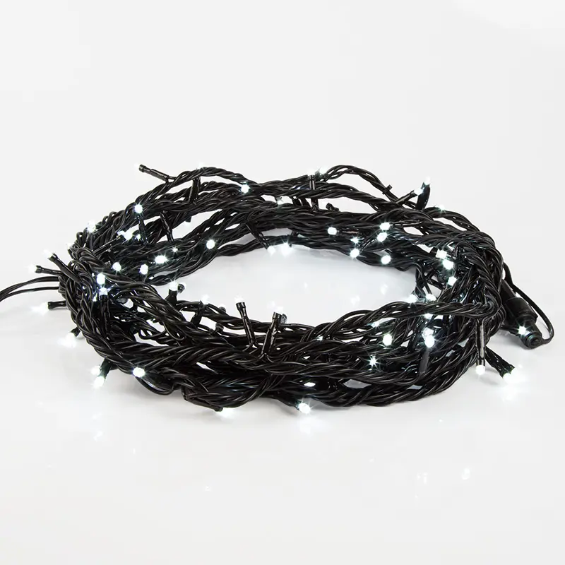 картинка Гирлянда Нить управляемая 20м 200 LED БЕЛЫЙ черный ПВХ IP 65 свечение с динамикой 230В нужен контроллер 217-204 NEON-NIGHT