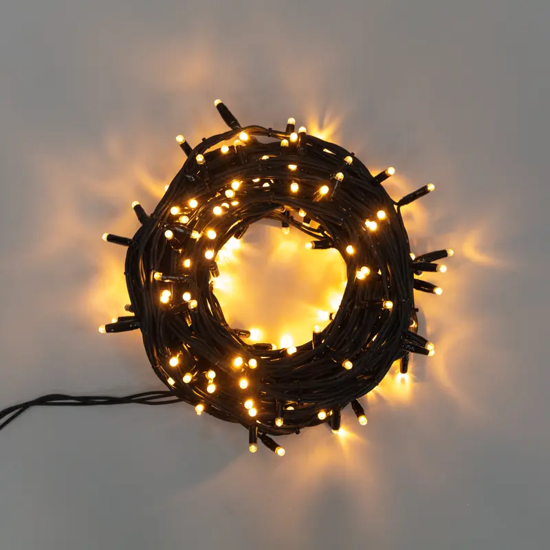 картинка Гирлянда Нить управляемая 20м 240 LED ТЕПЛЫЙ БЕЛЫЙ черный каучук IP 67 свечение с динамикой 230В не соединяется нужен контроллер 217-204 NEON-NIGHT