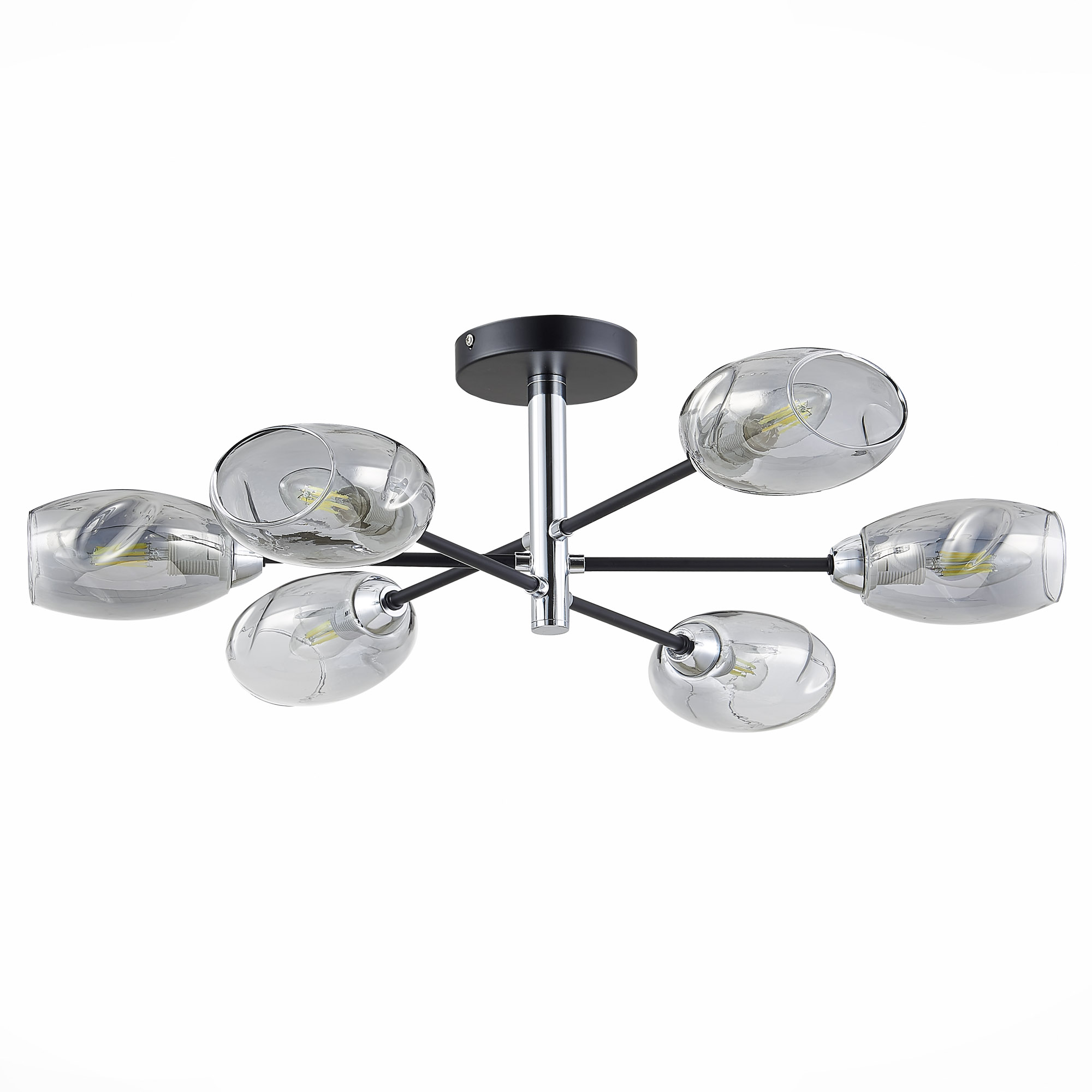 картинка SLE155512-06 Светильник потолочный Черный, Хром/Дымчатый E14 6*40W