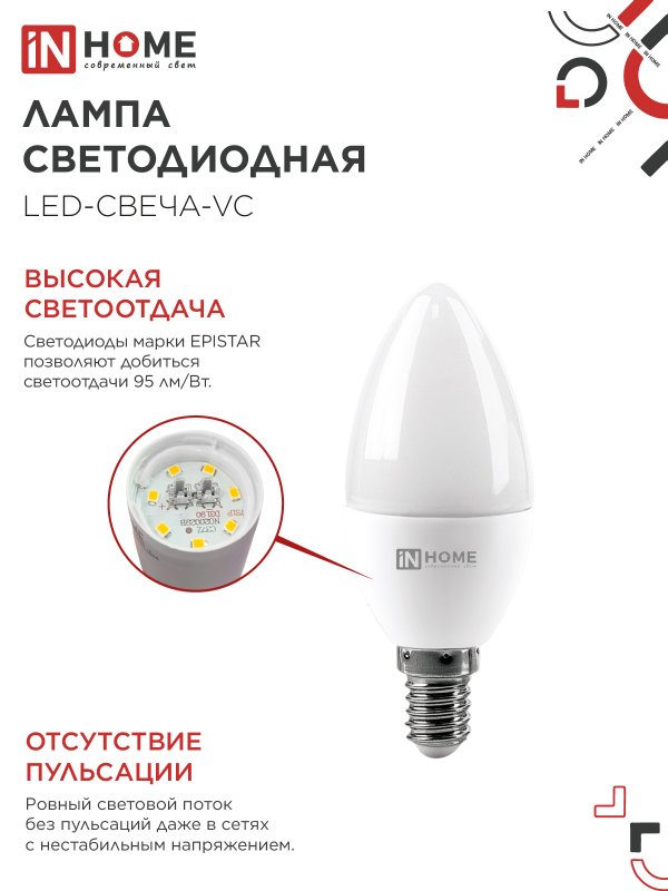 картинка Лампа светодиодная LED-СВЕЧА-VC 4PACK 11Вт 230В Е14 4000К 1050Лм (4шт./упак) IN HOME