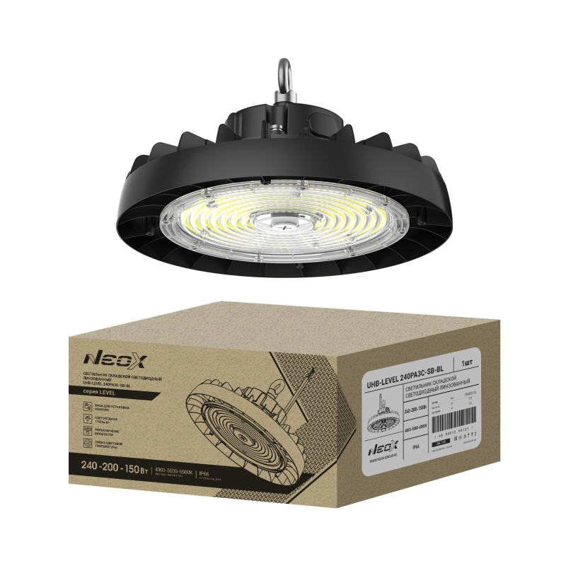 картинка Светильник складской светодиодный UHB-LEVEL 240PA3C-SB-BL 240/200/150Вт 100-277В 175Лм/Вт 3CCT 5лет IP69K NEOX