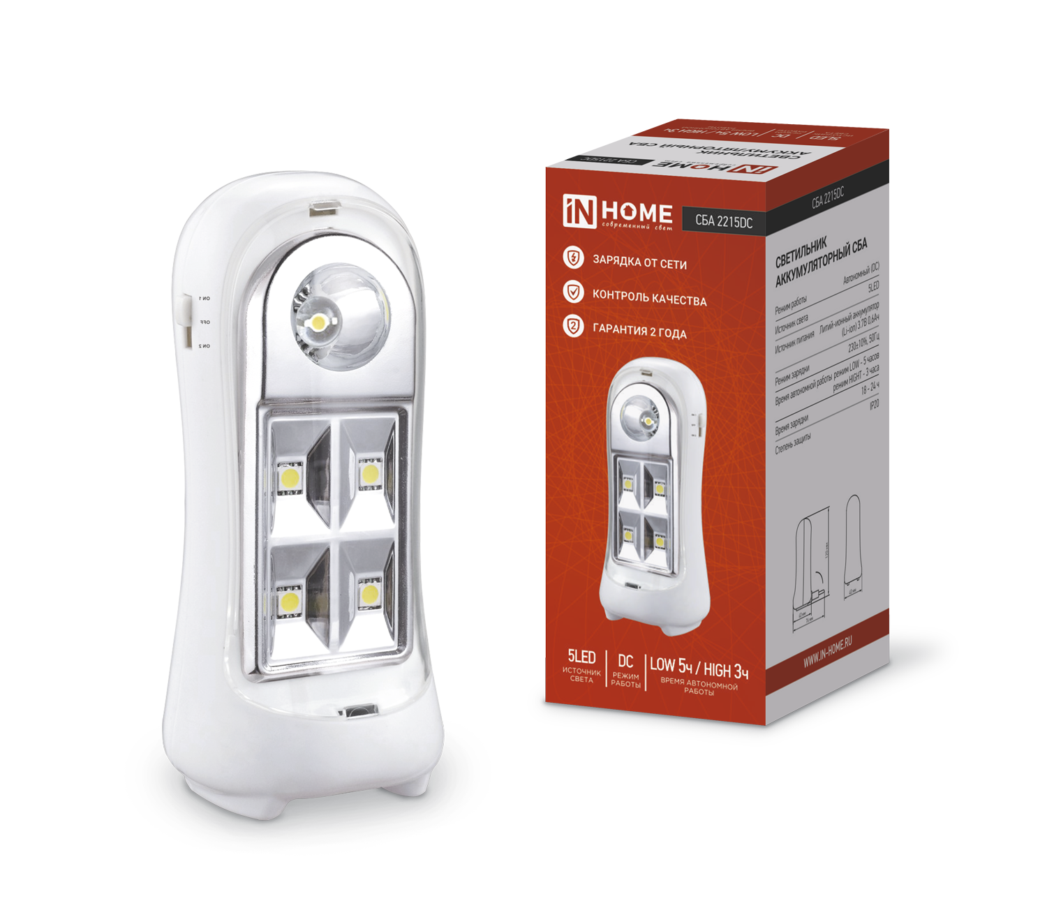 картинка Светильник светодиодный аварийный СБА 2215DC 4+1LED 600mAh lithium battery DC IN HOME