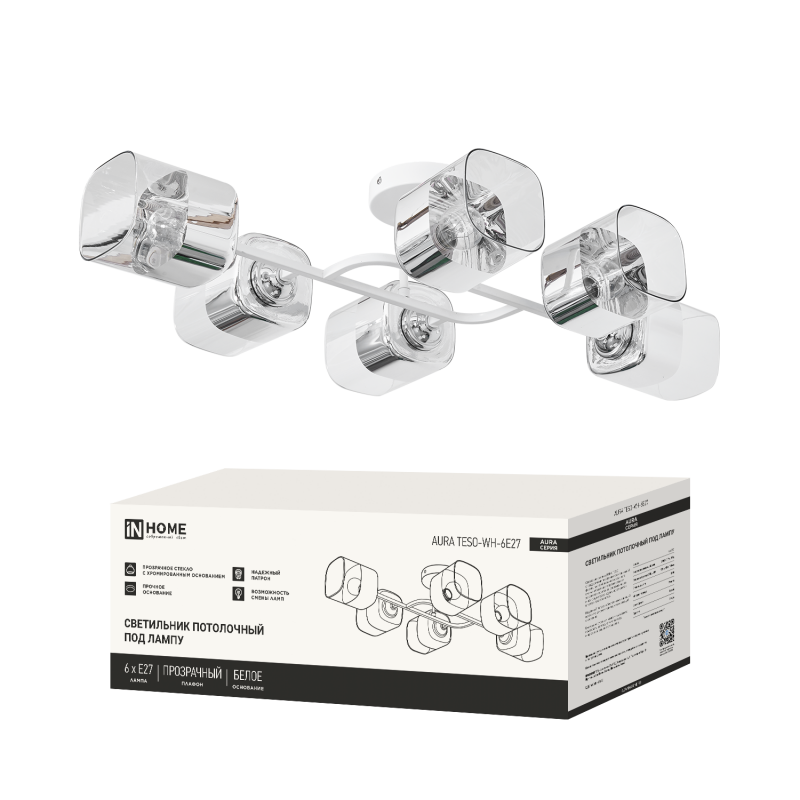 картинка Светильник потолочный под лампу AURA TESO-WH-6E27 720x430x150 белый IN HOME