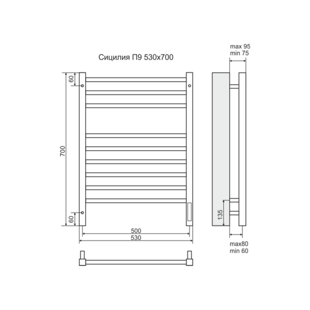 картинка Полотенцесушитель электрический TERMINUS  Сицилия sensor quick touch П9 500х700, арт.4670078526311