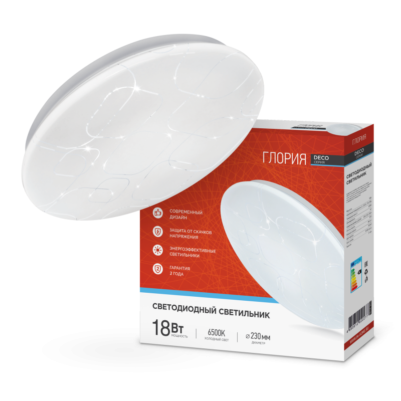 картинка Светильник светодиодный серии DECO ГЛОРИЯ 18Вт 230В 6500К 1620Лм 260х55мм IN HOME