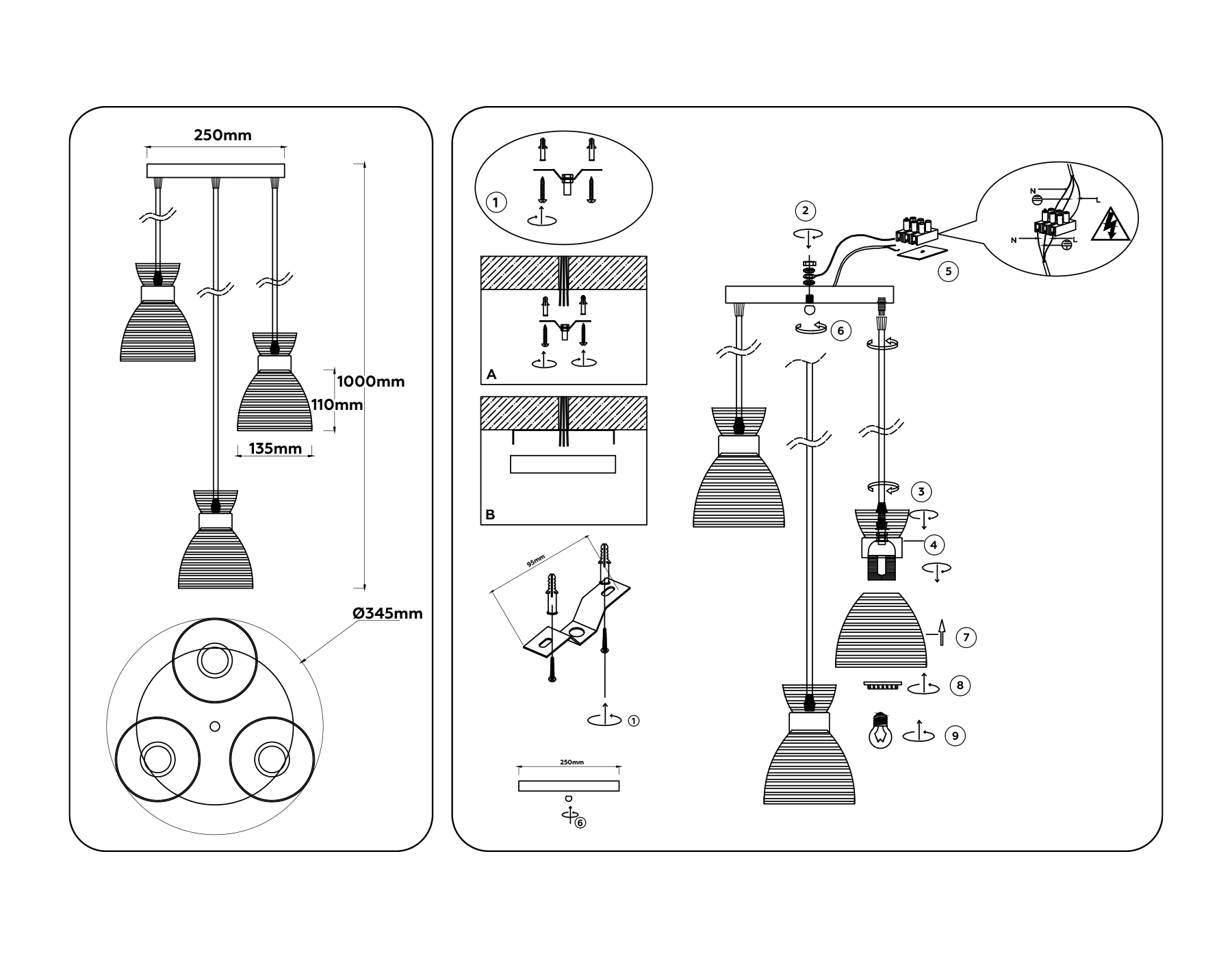 картинка Светильник подвесной со стеклянными плафонами