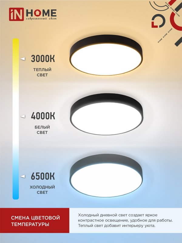 картинка Светильник светодиодный SCANDY SIMPLE-75RCB 75Вт 230В 3000-6500K 6000Лм 400x50мм с пультом ДУ черный IN HOME