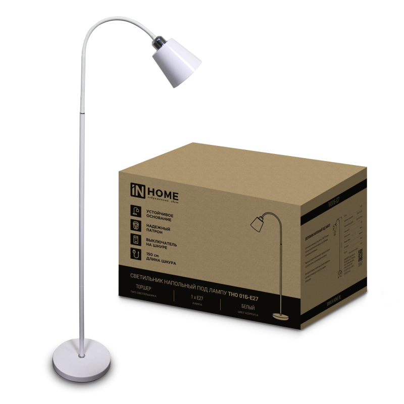картинка Светильник напольный под лампу ТНО 01-Е27Б 230В белый плафон, белый корпус IN HOME