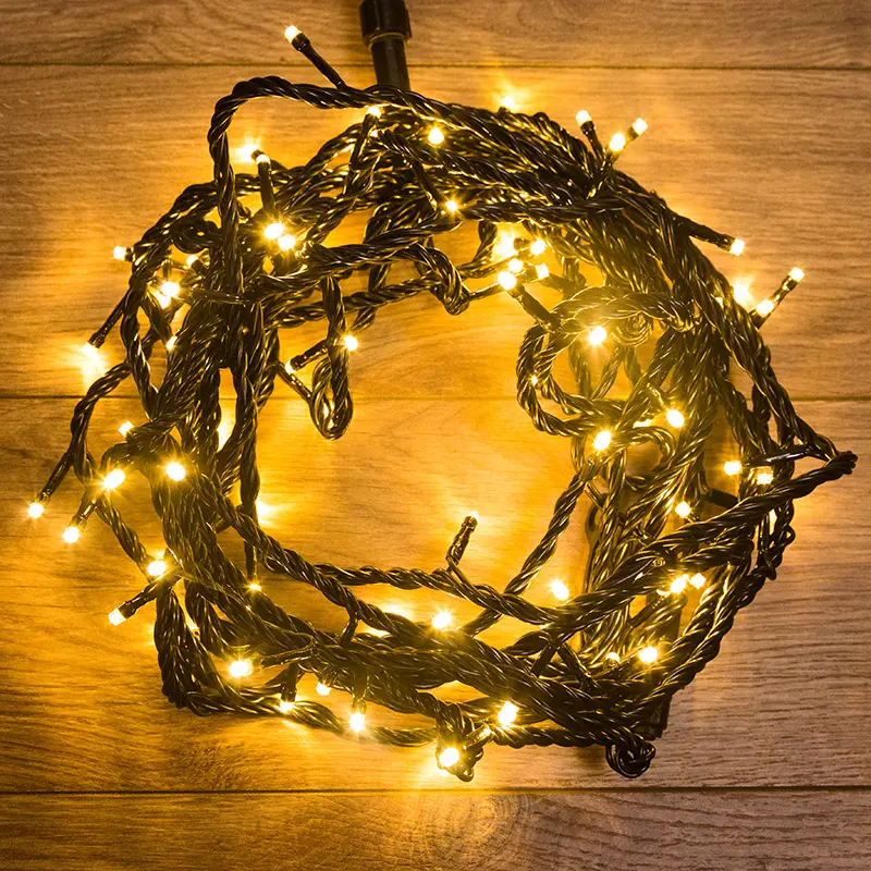 картинка Гирлянда Нить управляемая 10м 100 LED ЗОЛОТОЙ черный ПВХ IP 65 свечение с динамикой 230В контроллер в комплекте NEON-NIGHT