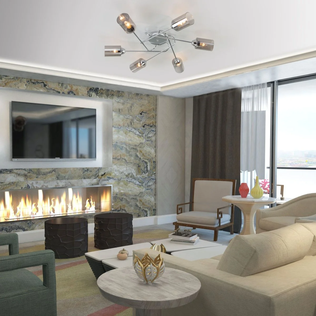 картинка Потолочная люстра со стеклянными плафонами 30167/6 хром