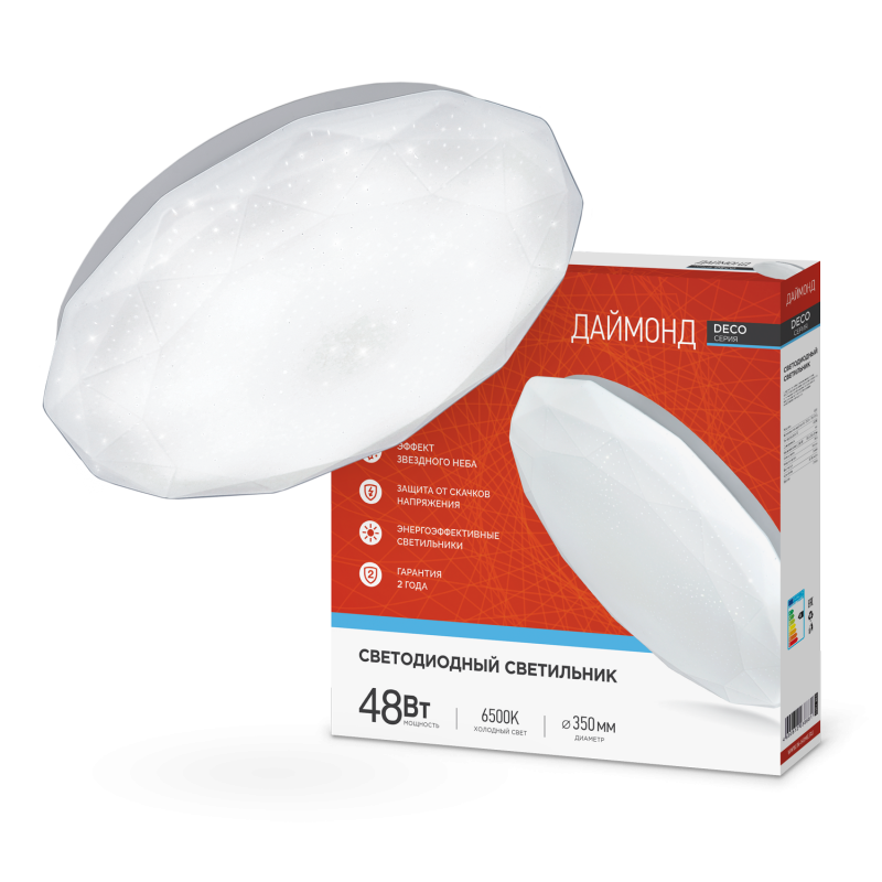 картинка Светильник светодиодный серии DECO ДАЙМОНД 48Вт 230В 6500К 4320Лм 380х55мм IN HOME