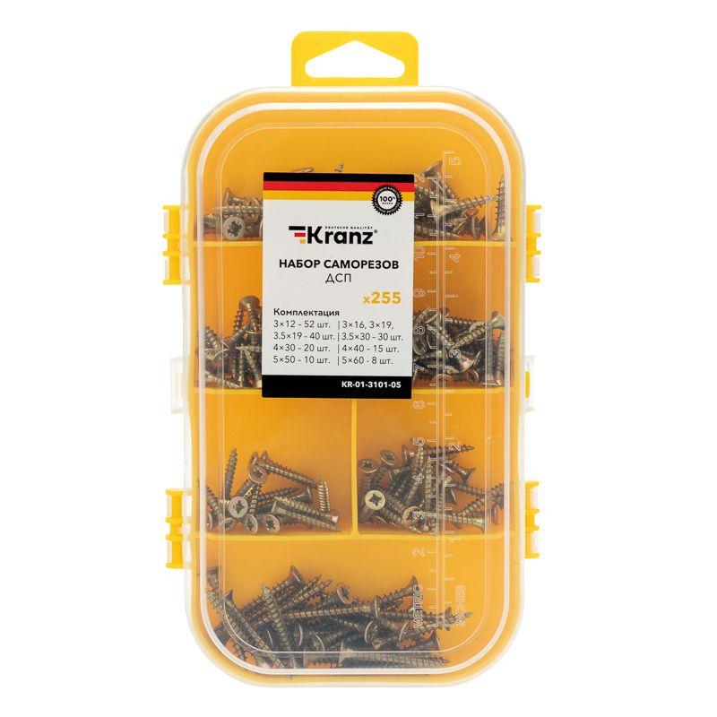 картинка Набор саморезов для ДСП 255шт пластик. коробка Kranz KR-01-3101-05