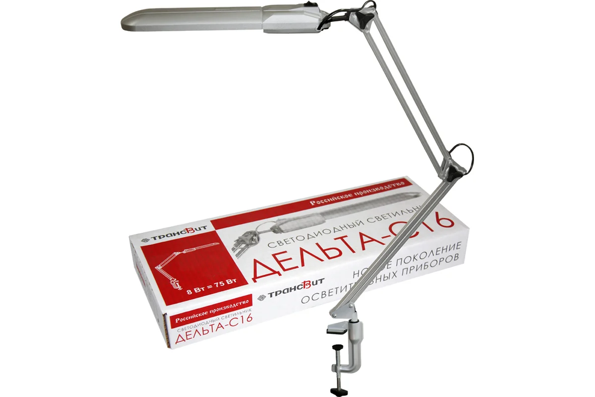 картинка Светильник Дельта С16 серебро(LED, 8Вт метал.струбцина)