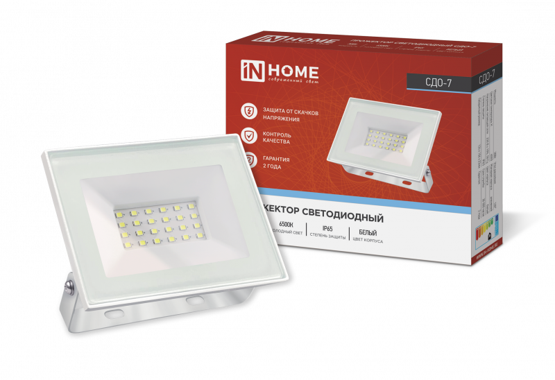 картинка Прожектор светодиодный СДО-7 30Вт 230В 6500К IP65 белый IN HOME