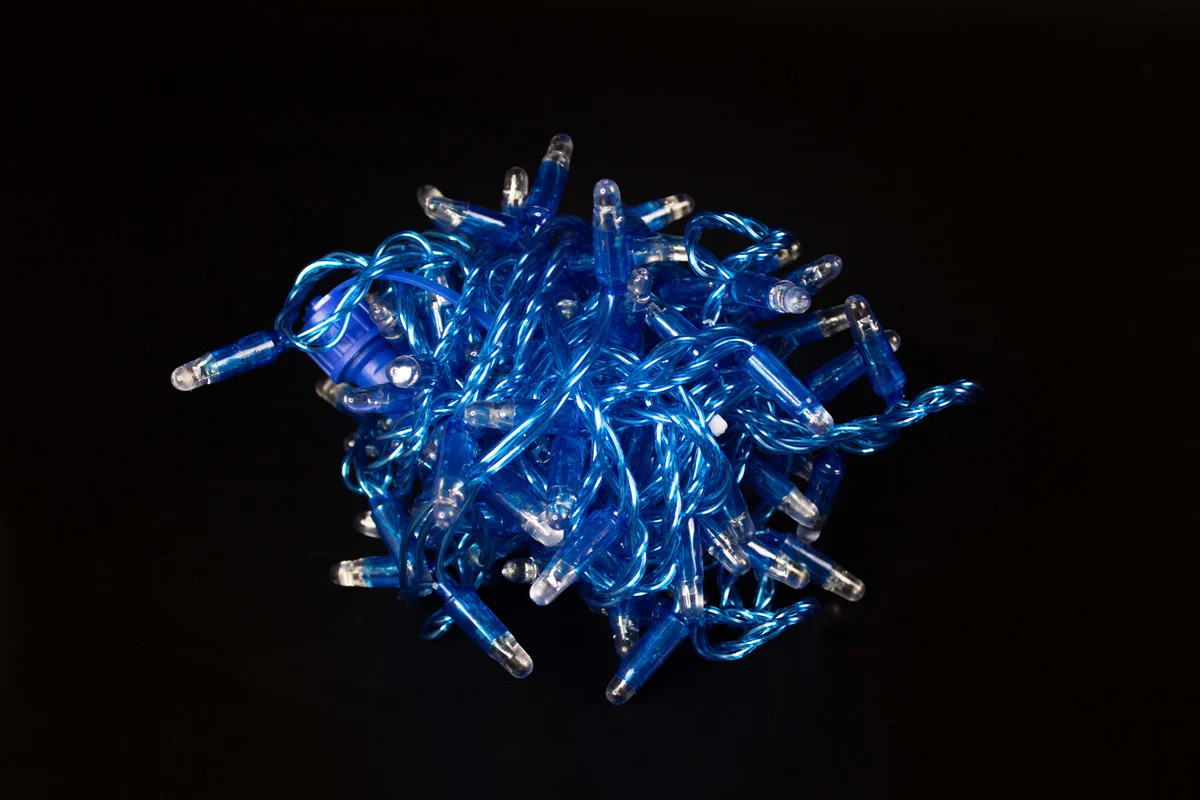 картинка Светодиодная гирлянда нить 10м, 24В, флэш, синий провод, синяя